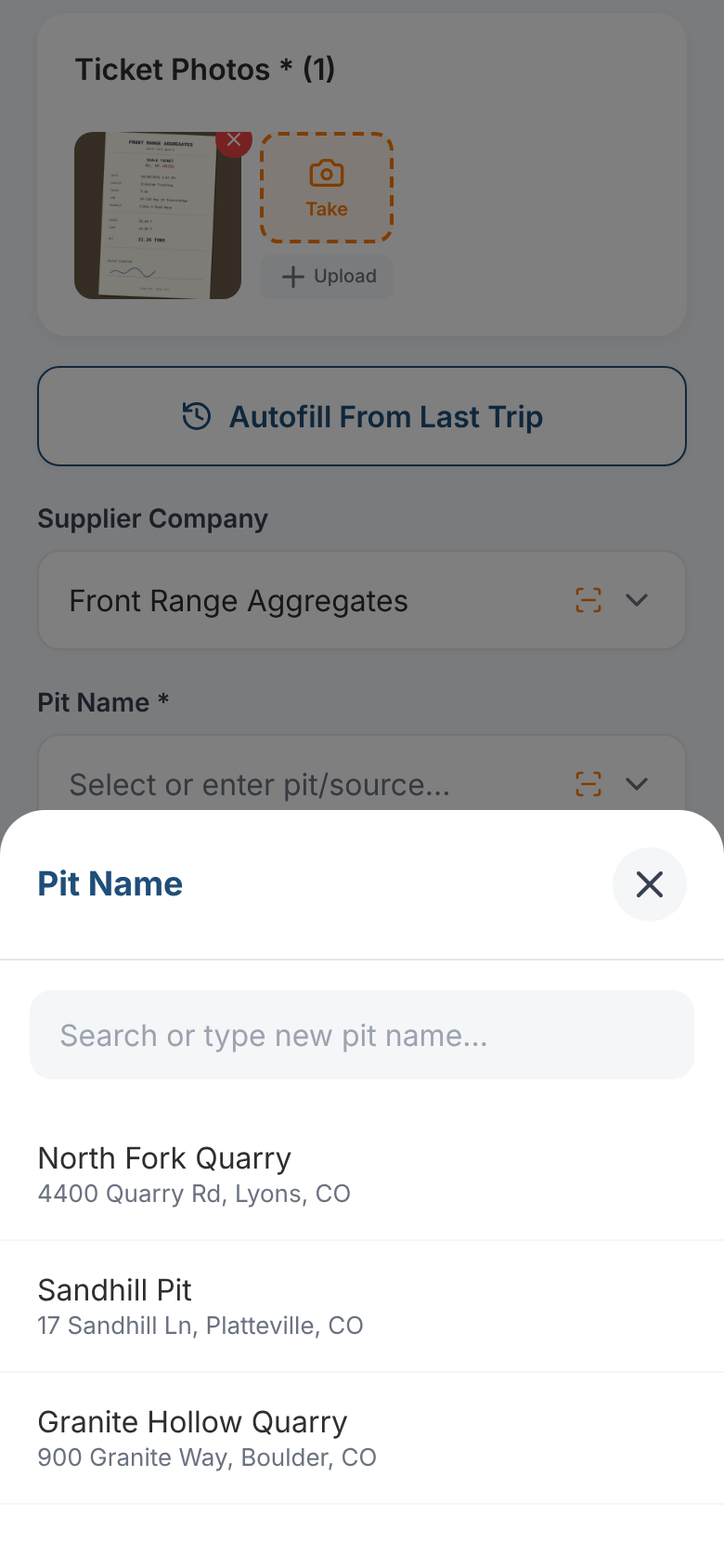 Choosing the pit from the list