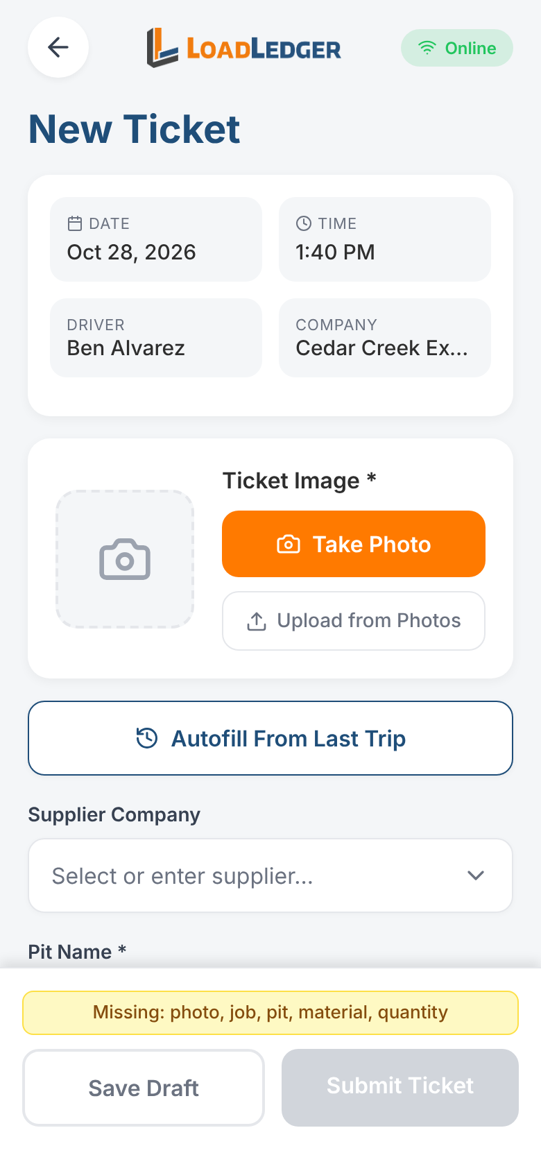 An empty new ticket