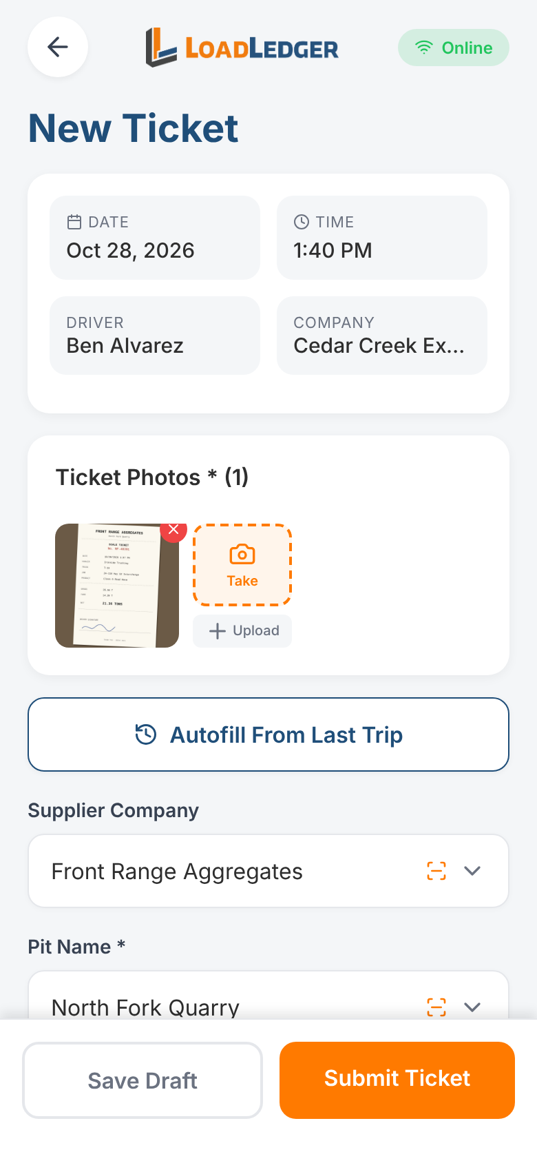 The new ticket with the scale ticket photo attached