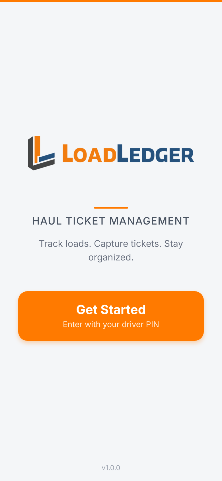 The driver app welcome screen