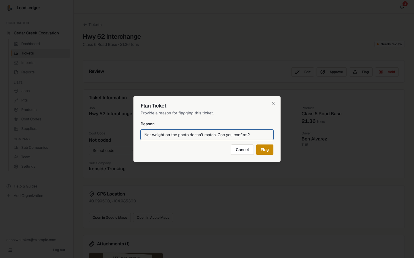 Flagging a ticket with a reason